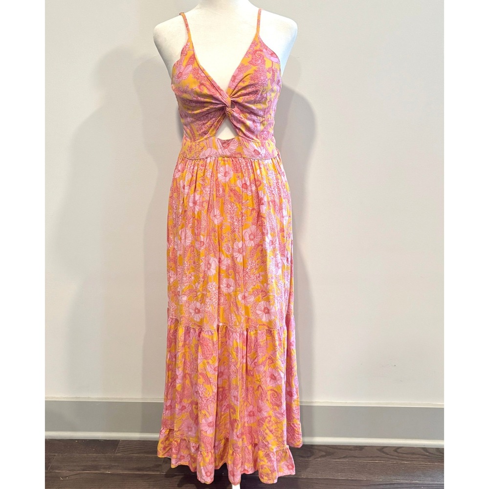 Angie Womens Maxi Dress Medium Floral Paisley Cutout Summer Festival Retro 21872